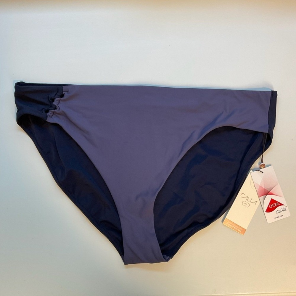 CALIA New Looped Mid-Rise Swim Bottom Storm Haze Purple Navy Reversible XXL Pool